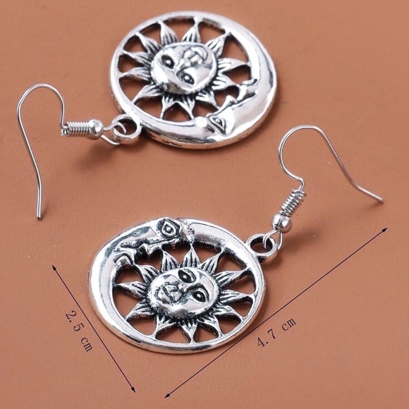Any 2/$20! Silver Moon & Star Circular Boho Drop Earrings - Picture 4 of 6